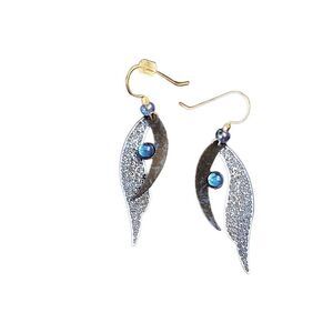 Sky Navy Blue Folded Wings Drop Hook Earrings